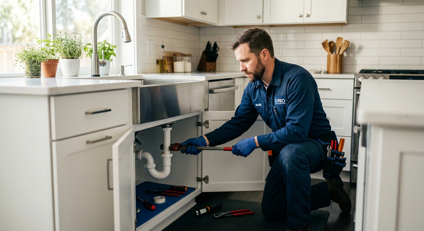 Plumber working on a drain